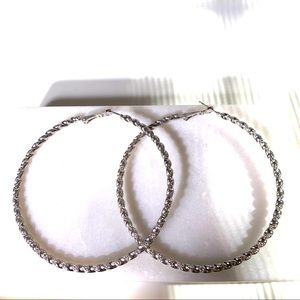 NEW Large twisted shiny silver plated hoops